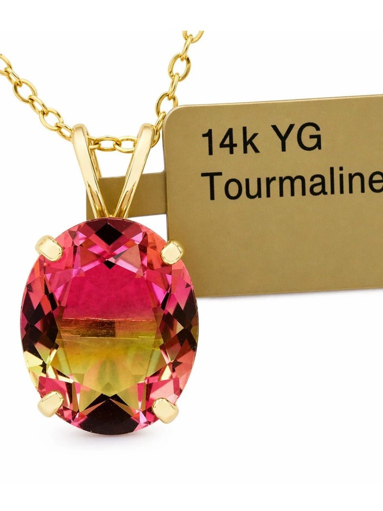 Two Toned Tourmaline 575 Cts Pendant Solid 14k Yellow Gold